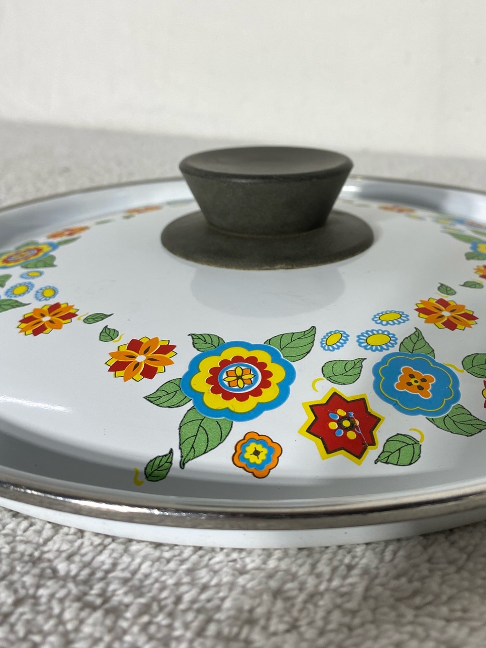 Vintage JMP Spain Sweet Flowers Enamelware Replacement Pot Lid - Picture 5 of 12